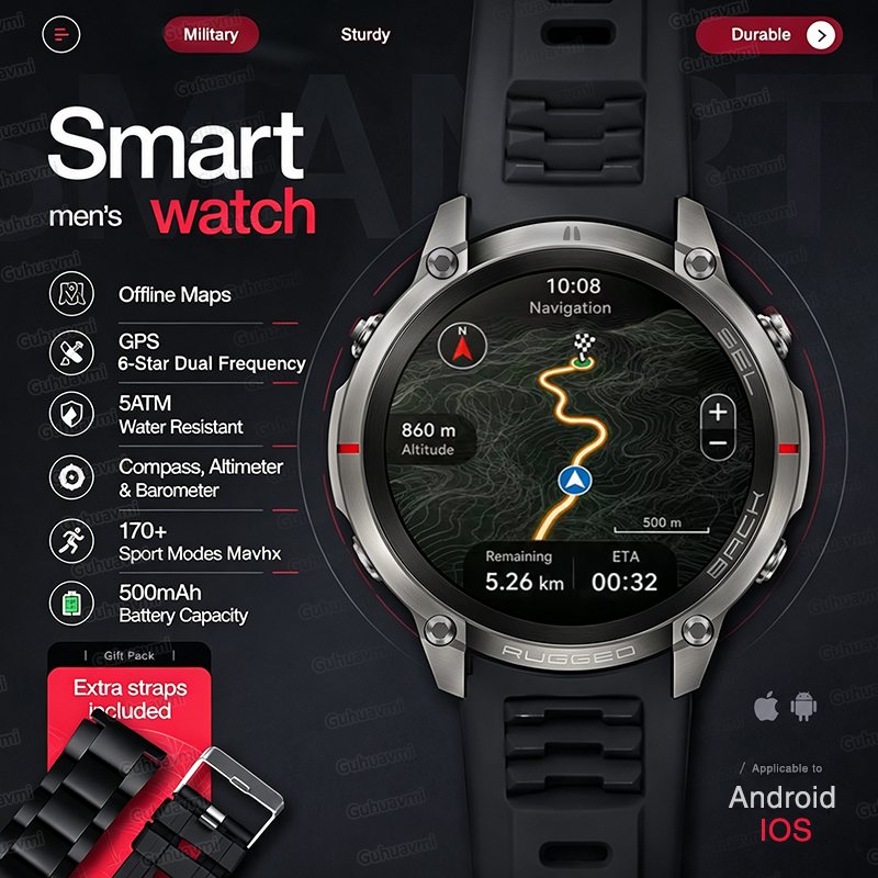 Smartwatch Rugged Watches For Men - Nuevo reloj inteligente militar resistente con