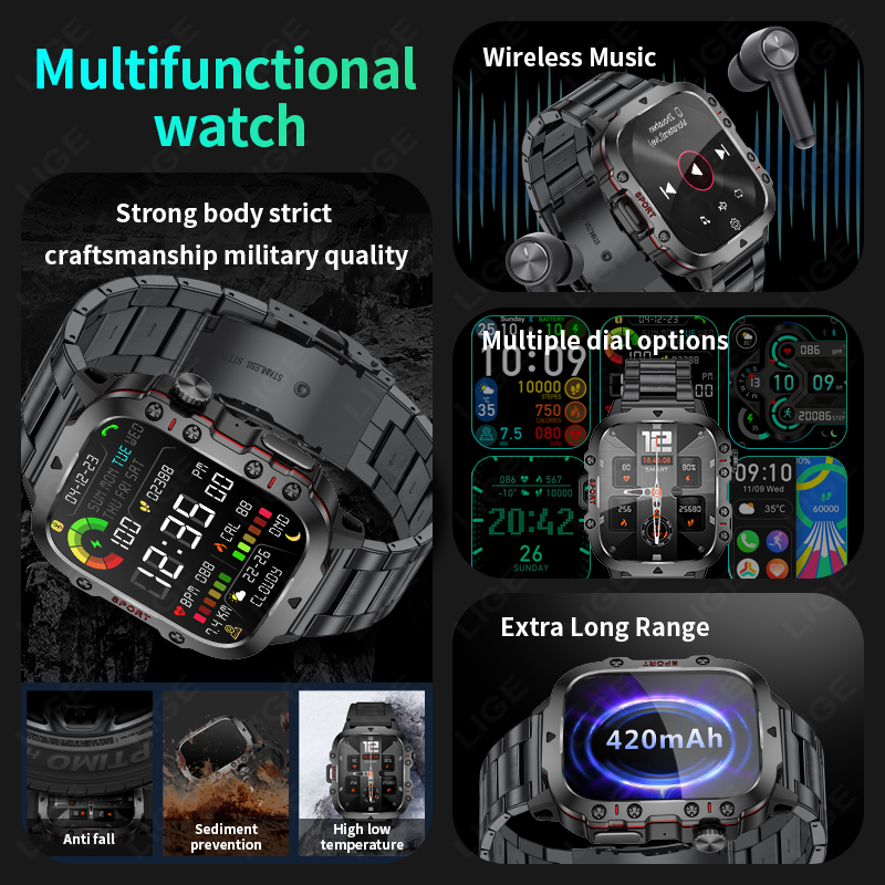 Reloj inteligente militar resi - Smartwatch Rugged Watches For Men reseña y precio